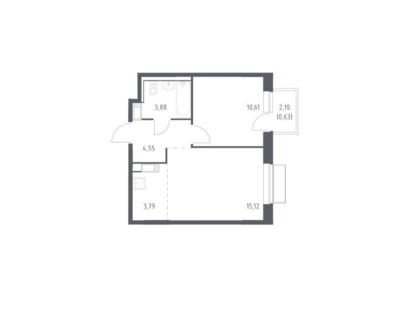 Продаётся 1-комнатная квартира, 38.58 м²