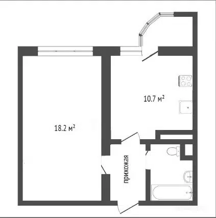 Продаётся 1-комнатная квартира, 33.2 м²