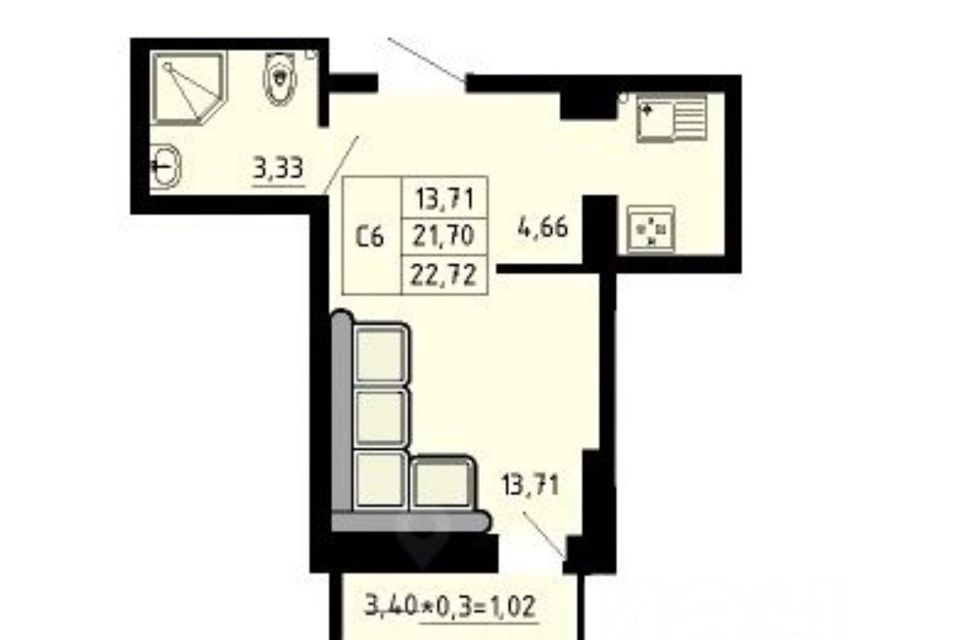 Продаётся студия, 22.4 м²