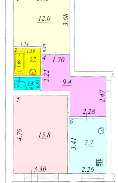 Продаётся 2-комнатная квартира, 52.9 м²