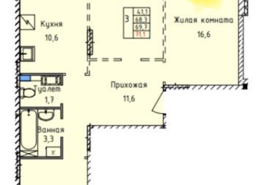 Продаётся 3-комнатная квартира, 71 м²