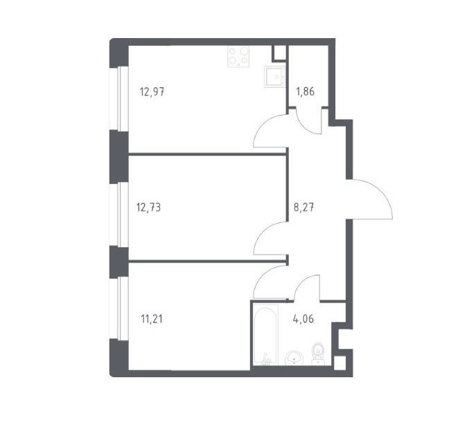 Продаётся 2-комнатная квартира, 51.1 м²