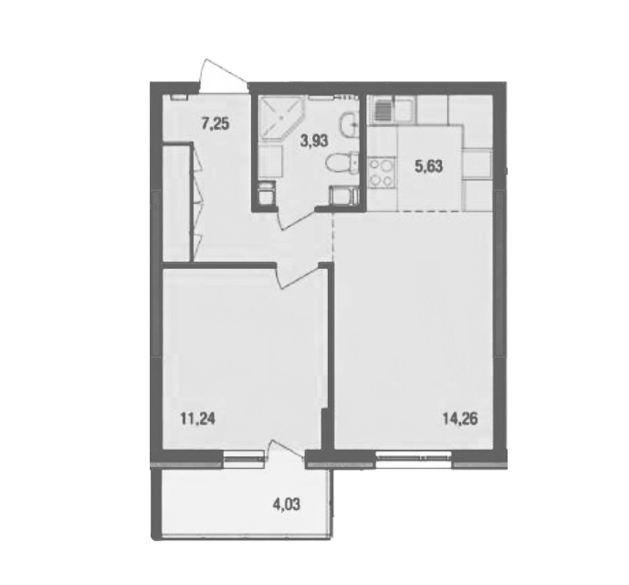 Продаётся 1-комнатная квартира, 43.52 м²