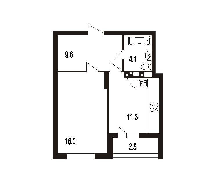 Продаётся 1-комнатная квартира, 43.5 м²