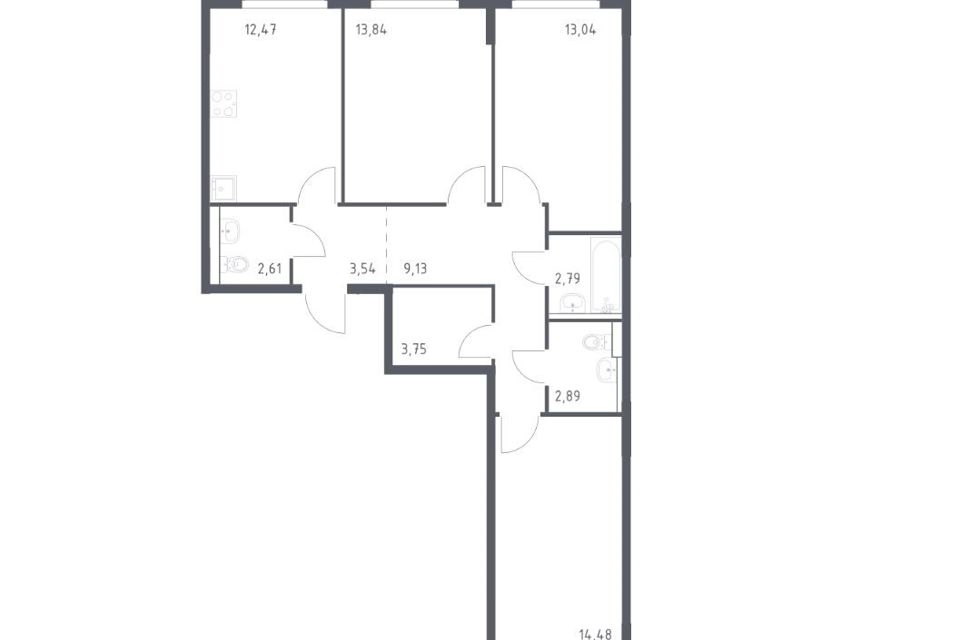 Продаётся 3-комнатная квартира, 78.54 м²