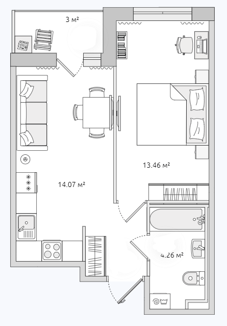 Продаётся 1-комнатная квартира, 35.8 м²