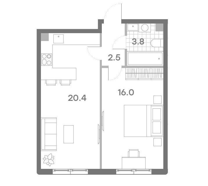 Продаётся 1-комнатная квартира, 42.7 м²