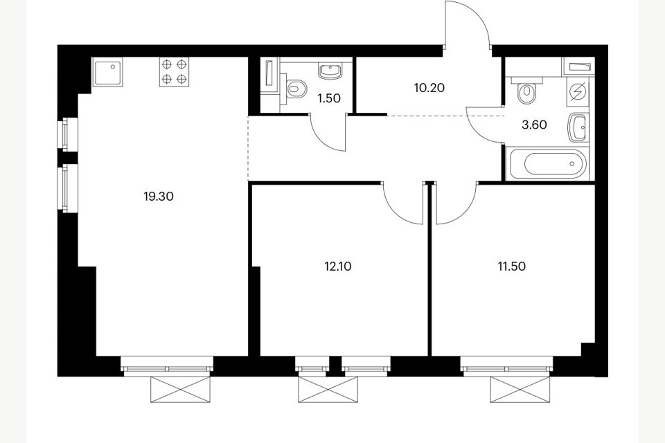 Продаётся 2-комнатная квартира, 59 м²