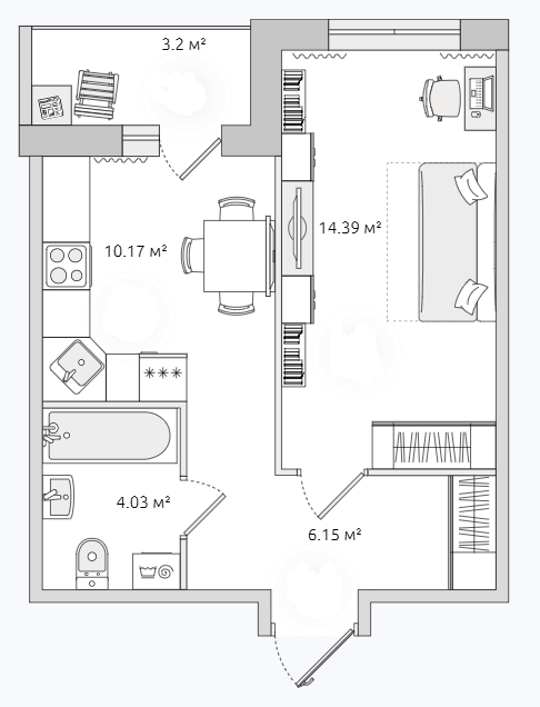Продаётся 1-комнатная квартира, 34.9 м²