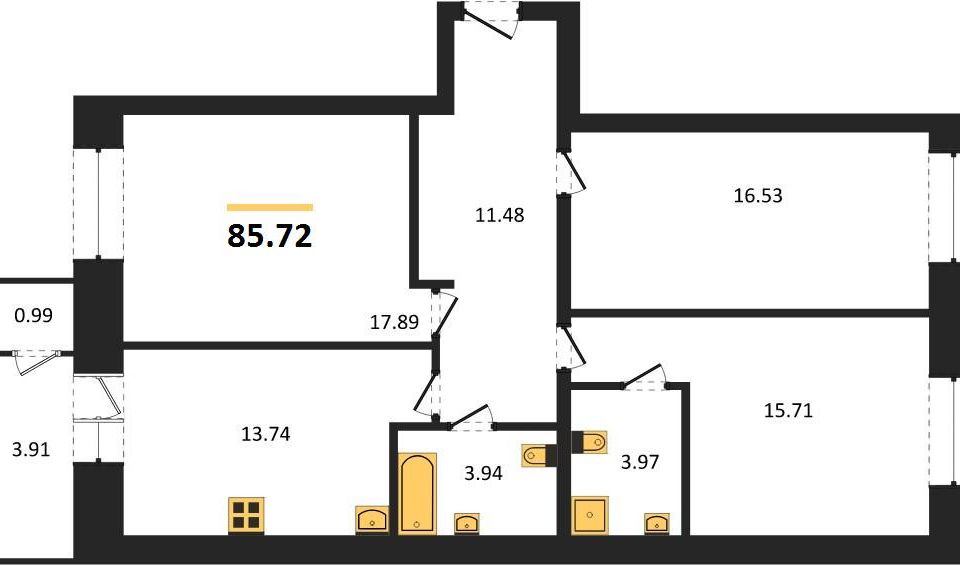 Продаётся 3-комнатная квартира, 85.72 м²