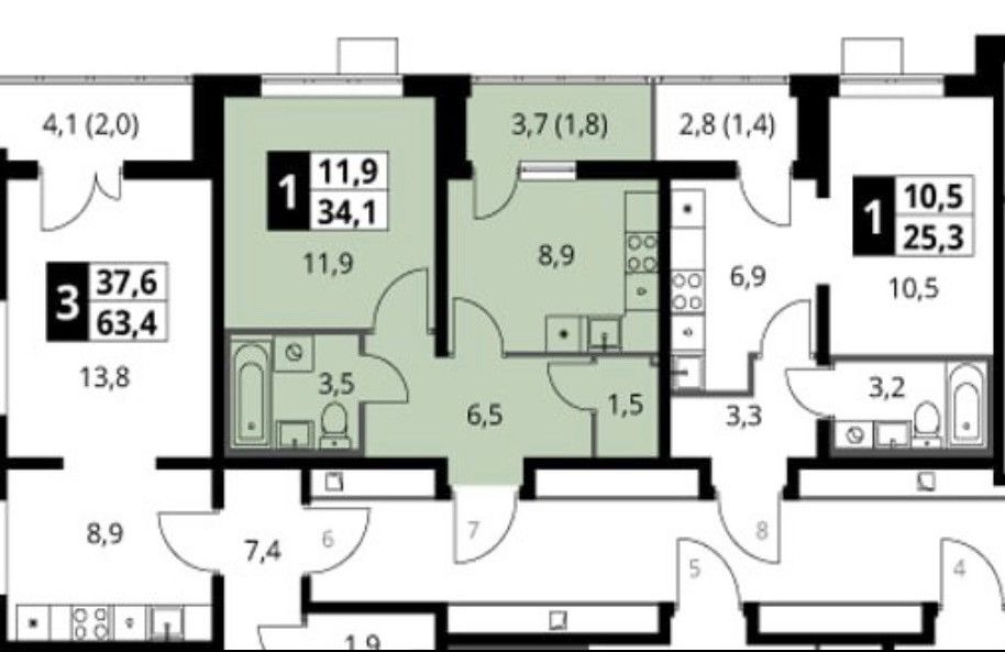 Продаётся 1-комнатная квартира, 34.1 м²