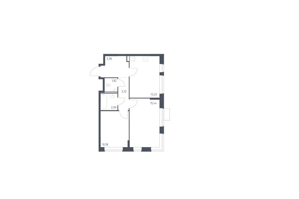 Продаётся 2-комнатная квартира, 53.86 м²