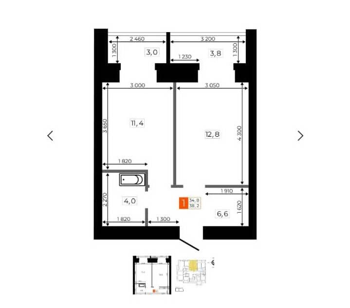 Продаётся 1-комнатная квартира, 38.4 м²