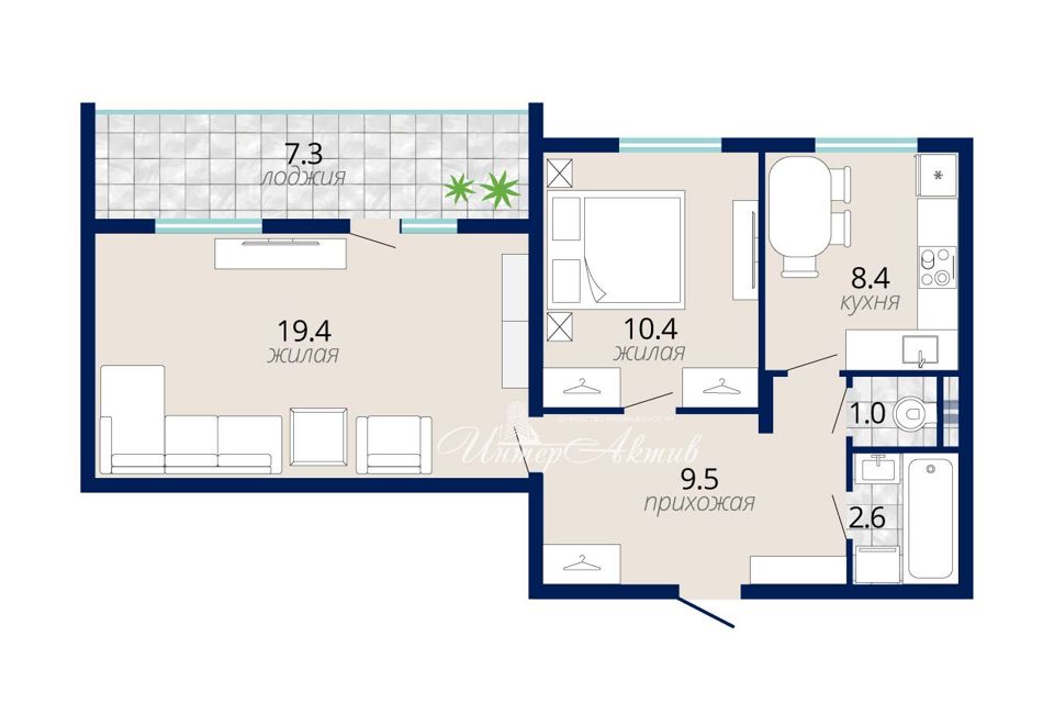 Продаётся 2-комнатная квартира, 51.3 м²