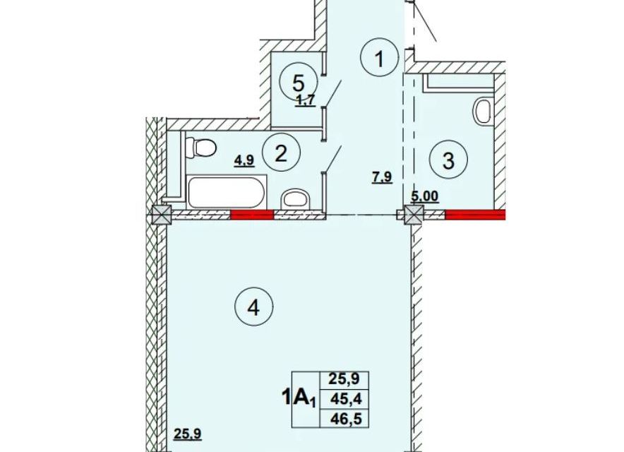 Продаётся 1-комнатная квартира, 46.3 м²