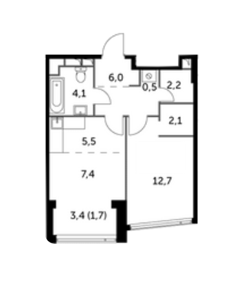 Продаётся 1-комнатная квартира, 42.2 м²