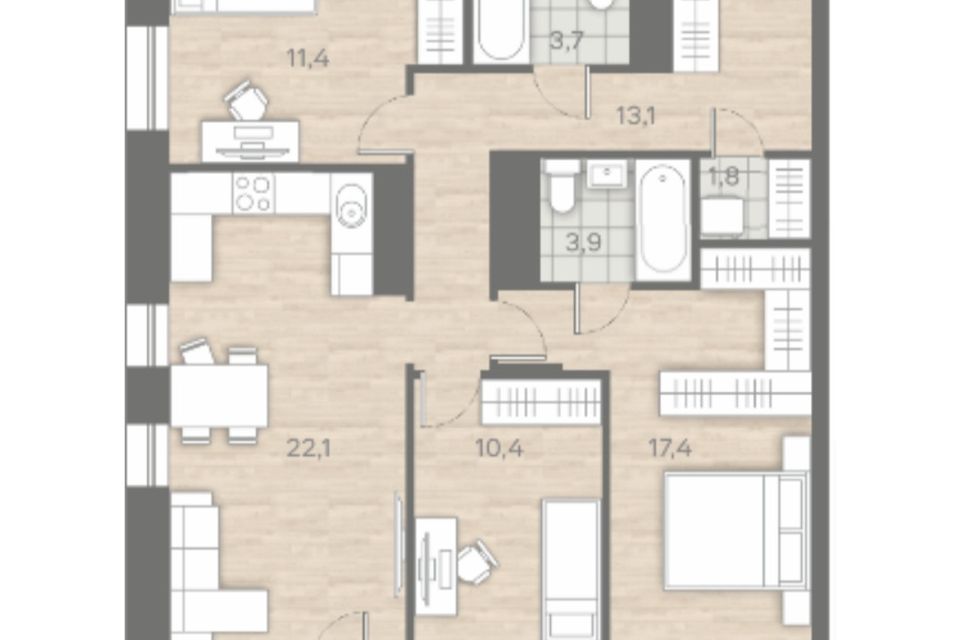 Продаётся 3-комнатная квартира, 83.7 м²
