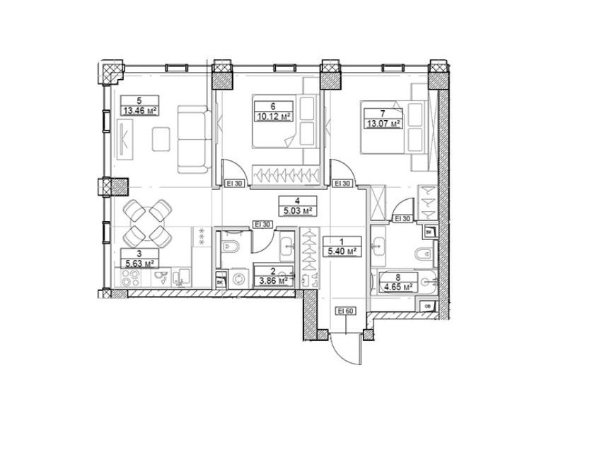 Продаётся 2-комнатная квартира, 61.22 м²