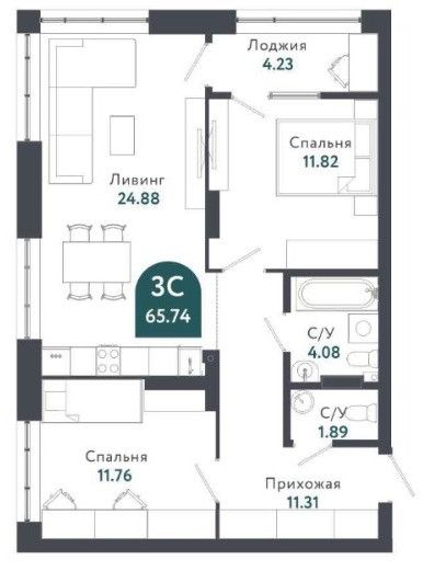 Продаётся 3-комнатная квартира, 65 м²