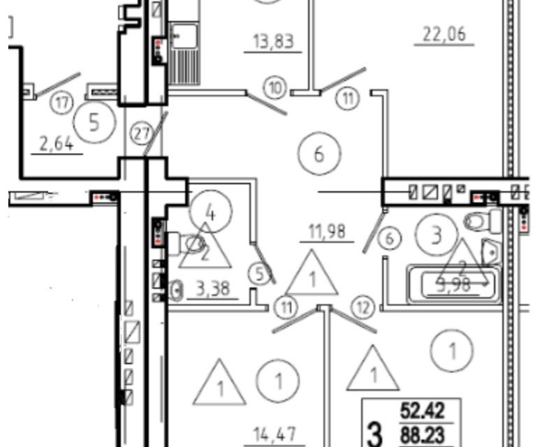 Продаётся 3-комнатная квартира, 90.2 м²