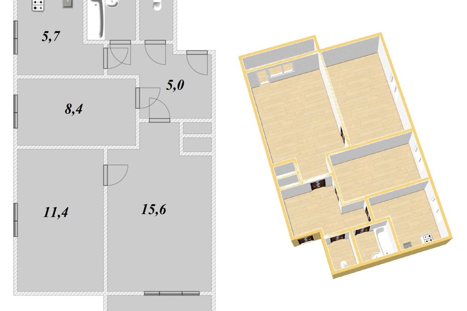 Продаётся 3-комнатная квартира, 51 м²