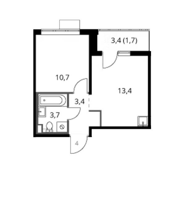 Продаётся 1-комнатная квартира, 32.9 м²