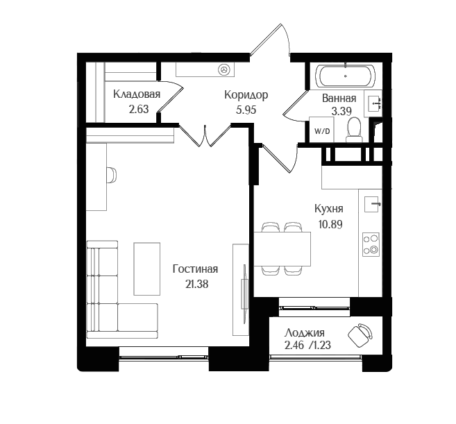 Продаётся 1-комнатная квартира, 45.47 м²