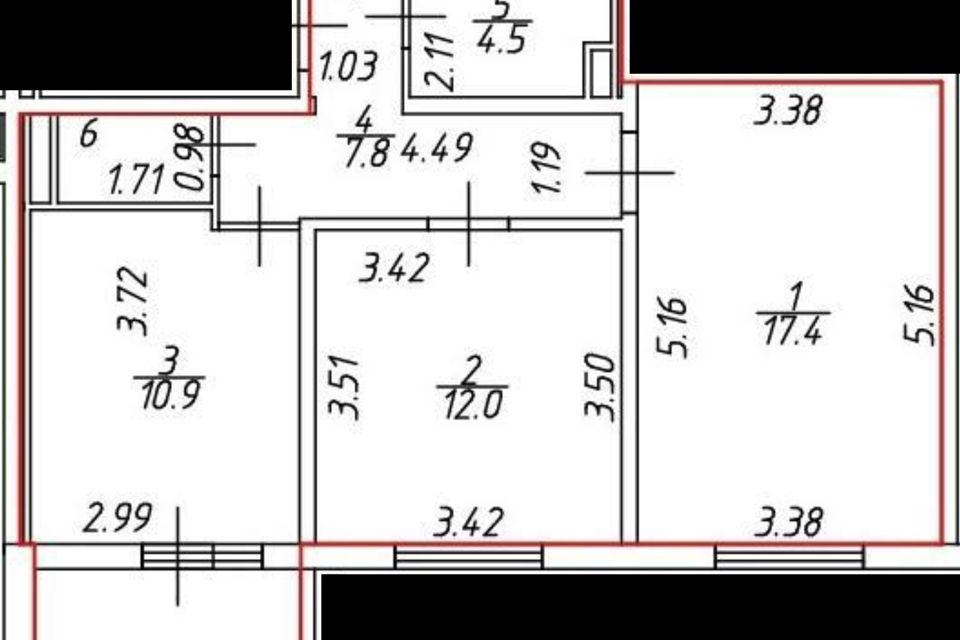 Продаётся 2-комнатная квартира, 54.3 м²
