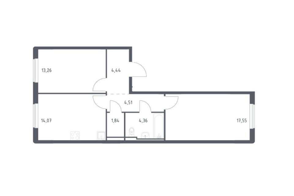 Продаётся 2-комнатная квартира, 60.03 м²