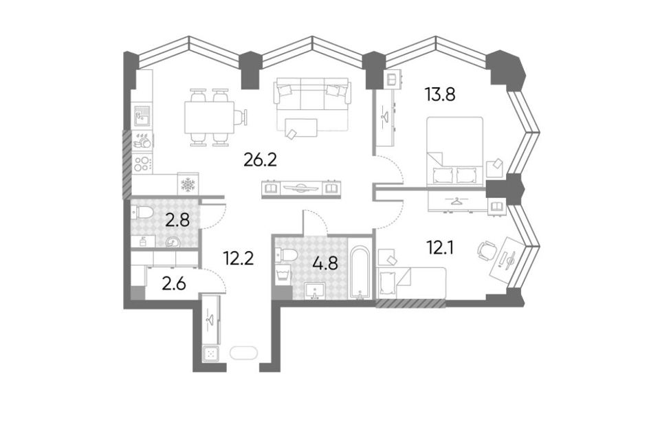 Продаётся 2-комнатная квартира, 74.5 м²