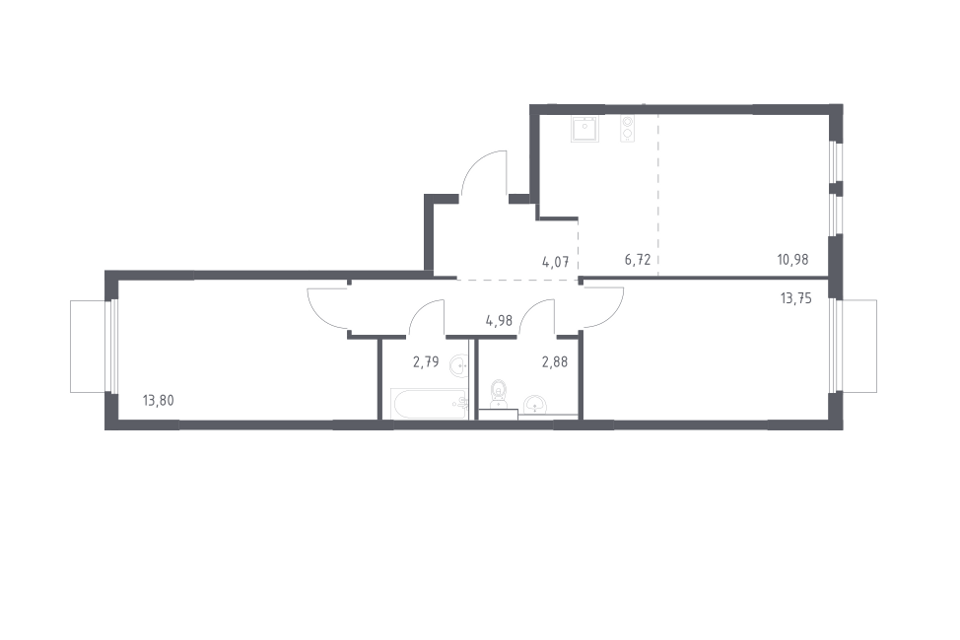 Продаётся 2-комнатная квартира, 59.98 м²