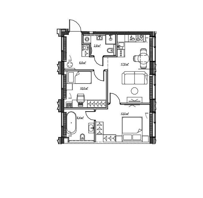 Продаётся 2-комнатная квартира, 57.8 м²