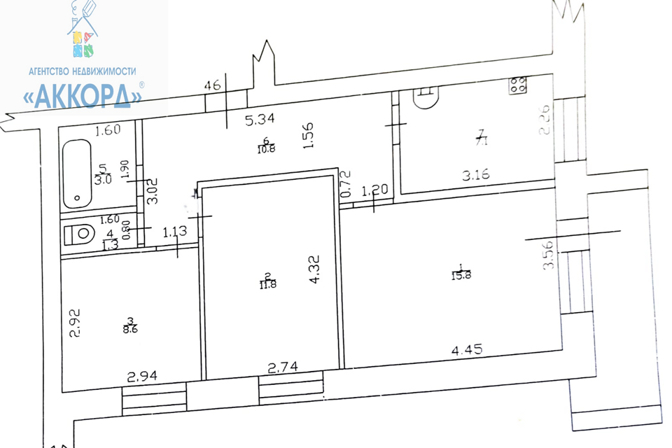 Продаётся 3-комнатная квартира, 58.4 м²
