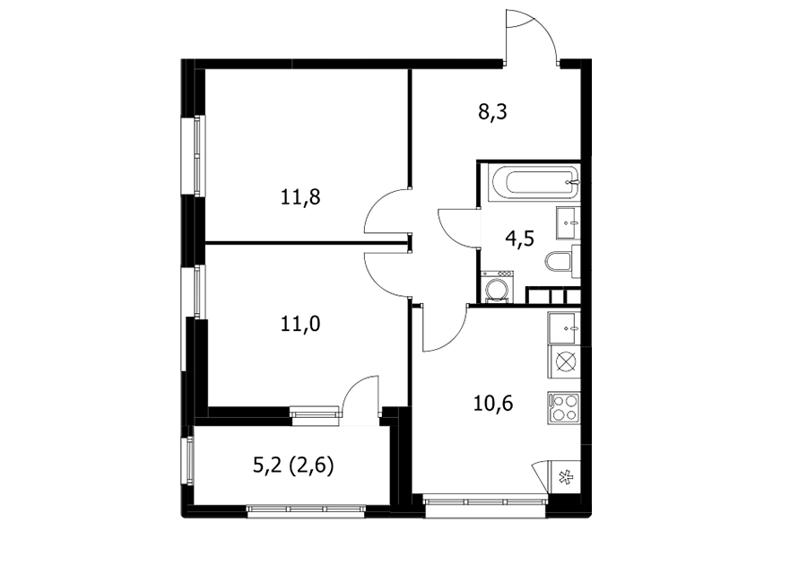 Продаётся 2-комнатная квартира, 48.8 м²