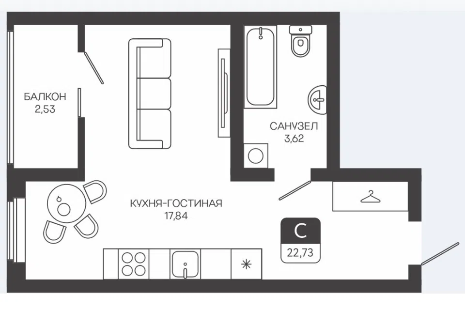 Продаётся студия, 22.7 м²