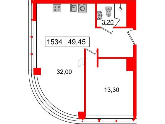 Продаётся 1-комнатная квартира, 49 м²