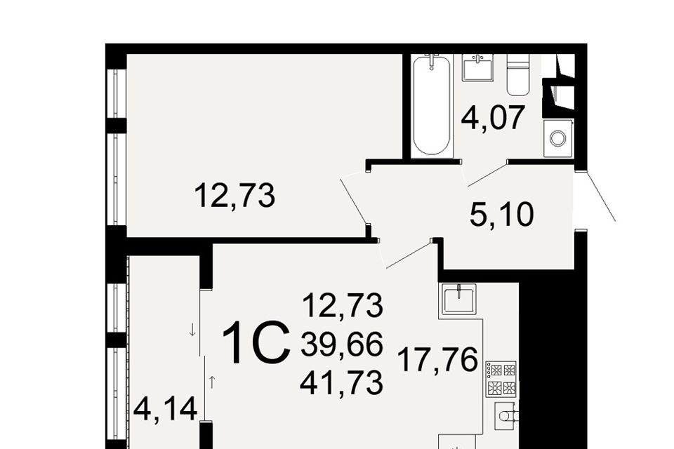 Продаётся 1-комнатная квартира, 41 м²