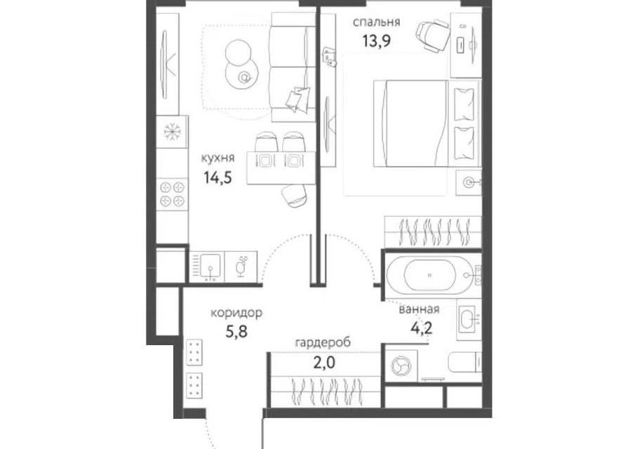 Продаётся 1-комнатная квартира, 40.4 м²