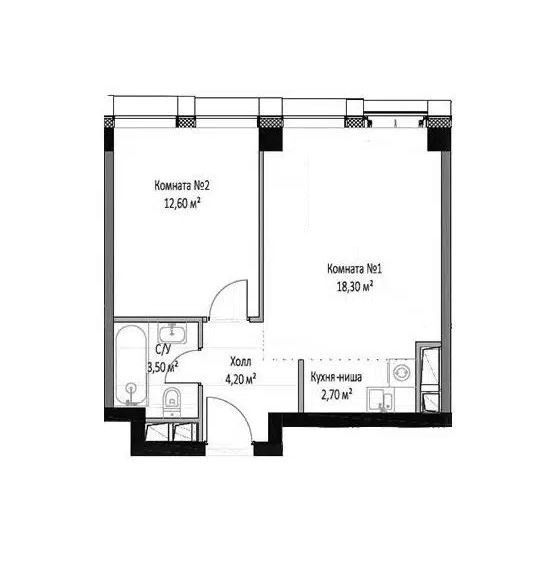 Продаётся 1-комнатная квартира, 41.3 м²