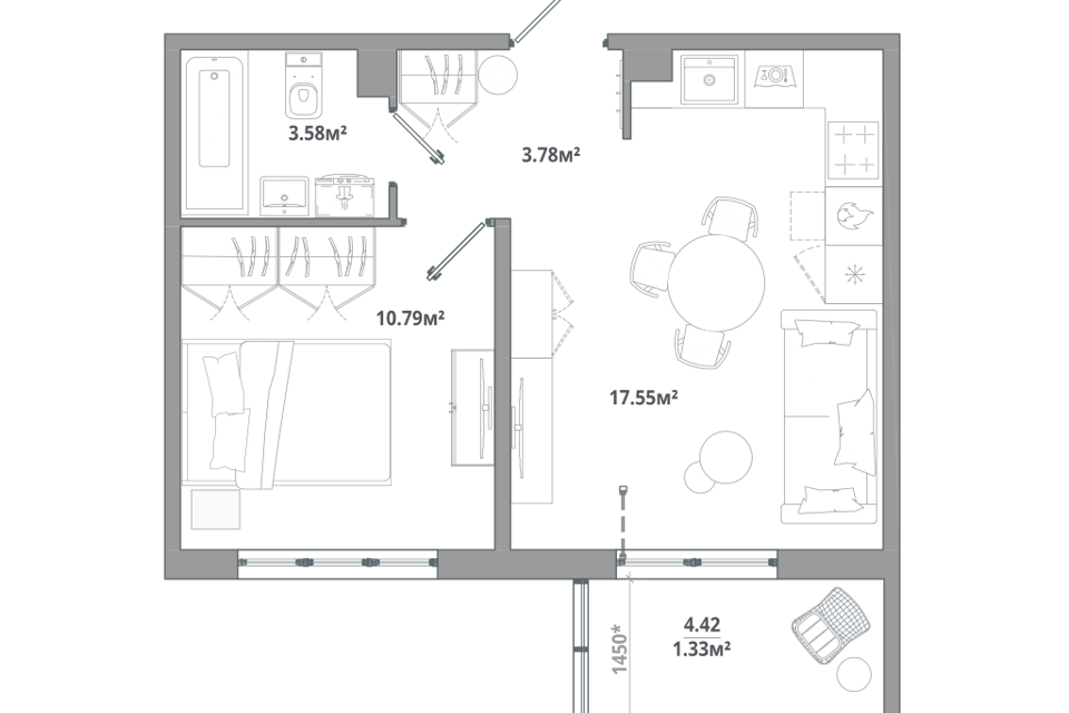 Продаётся 1-комнатная квартира, 35.5 м²