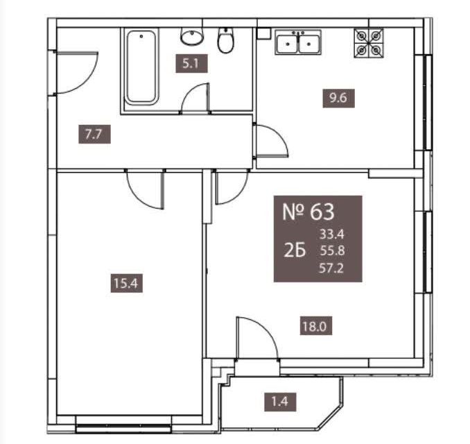 Продаётся 2-комнатная квартира, 57 м²