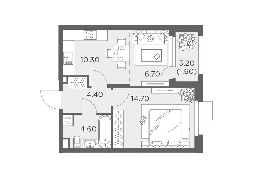 Продаётся 1-комнатная квартира, 42.3 м²