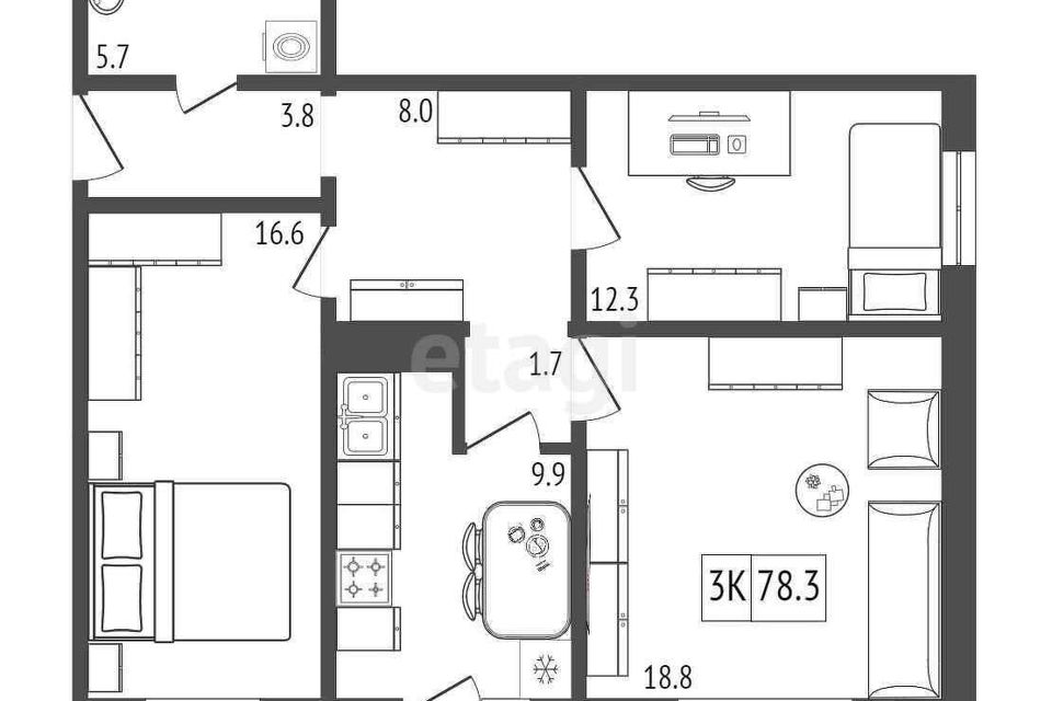 Продаётся 3-комнатная квартира, 78.4 м²