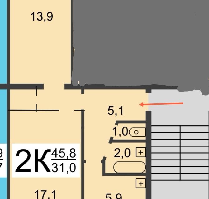 Продаётся 2-комнатная квартира, 44.8 м²