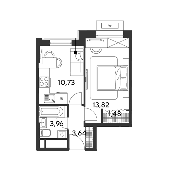 Продаётся 1-комнатная квартира, 33.63 м²