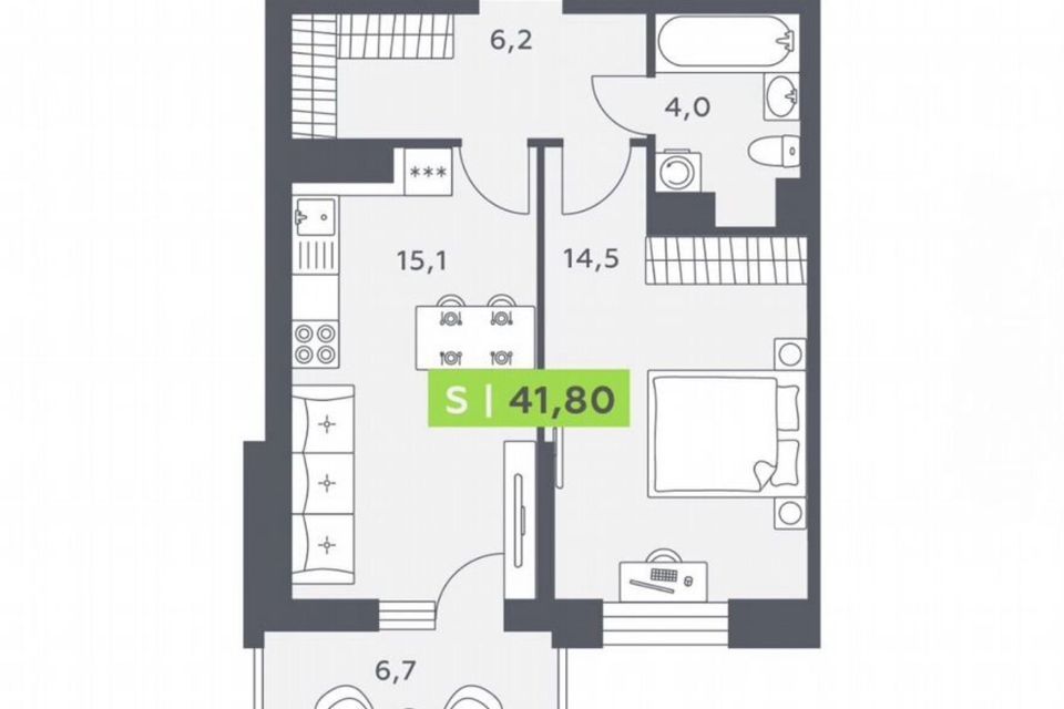 Продаётся 1-комнатная квартира, 41.8 м²