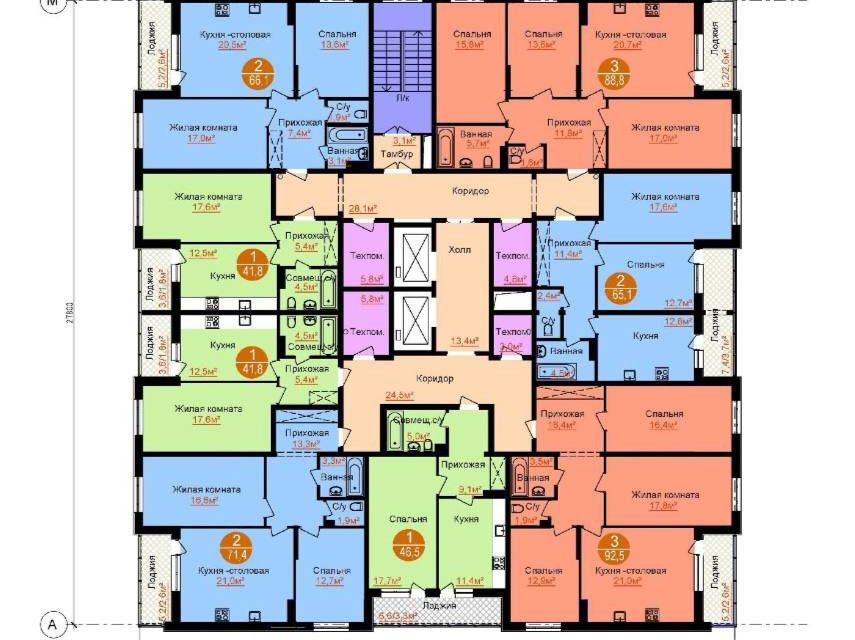 Продаётся 2-комнатная квартира, 66.1 м²