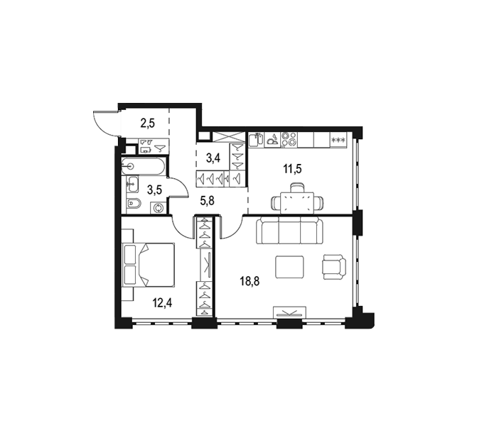 Продаётся 2-комнатная квартира, 57.9 м²