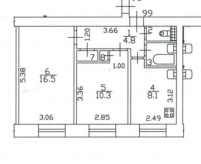 Продаётся 2-комнатная квартира, 44 м²