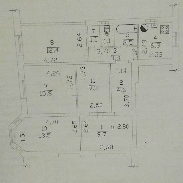 Продаётся 3-комнатная квартира, 80 м²